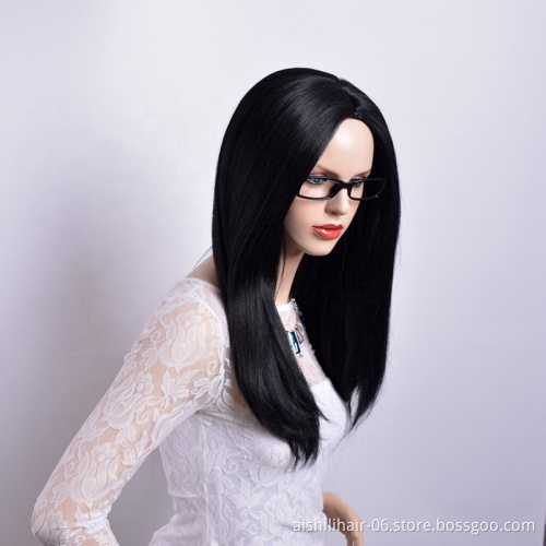 AISHILI hair wholesale silk straight wigs synthetic black long hair wig and nature wave for women